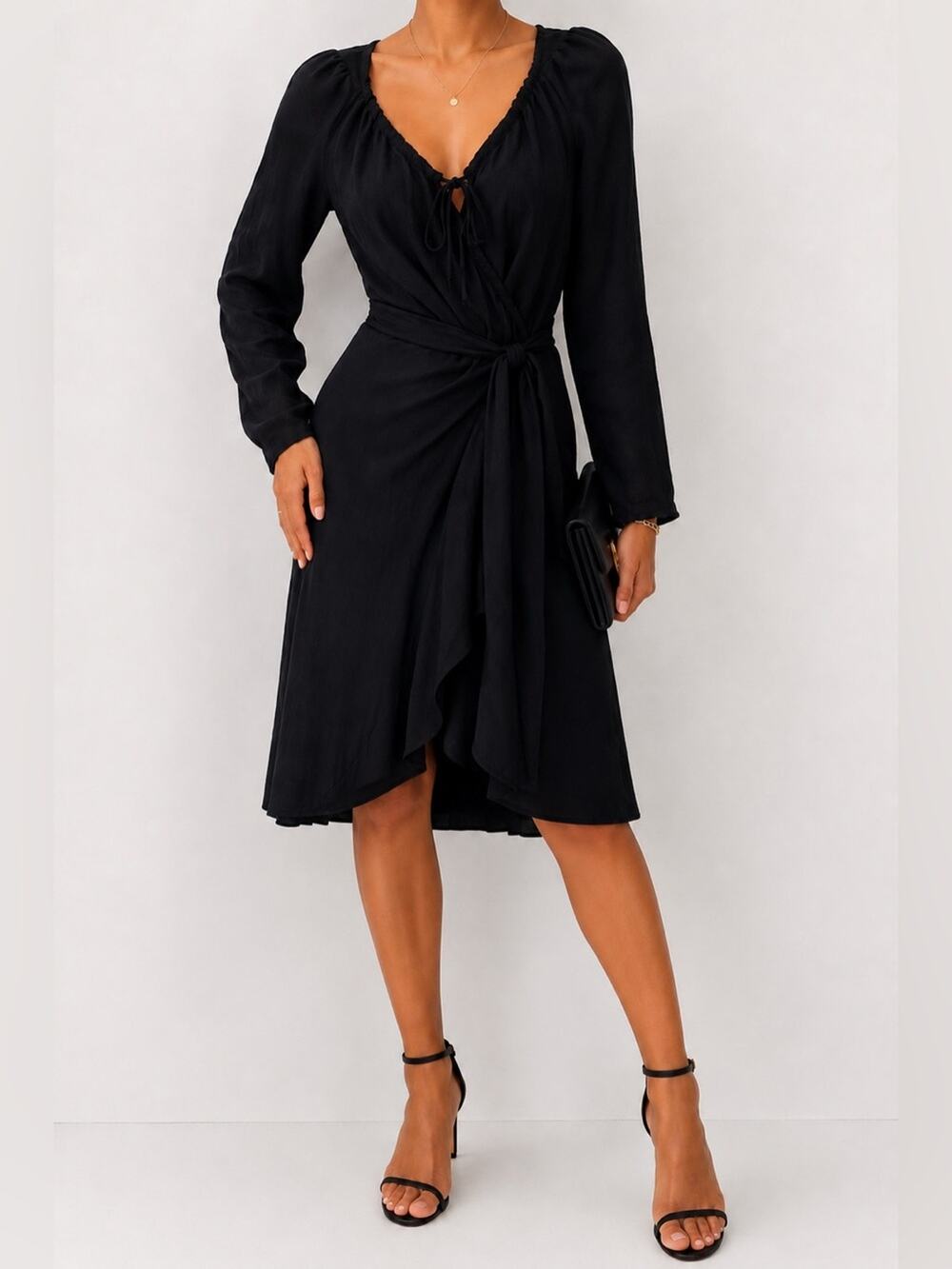 Vanessa Bruno Asymmetrical Silk Wrap Dress in Black Size 36